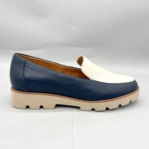 Vionic Womens 9 Wide Kensley Loafers Shoes Navy Cream Leather Comfort Orthotic